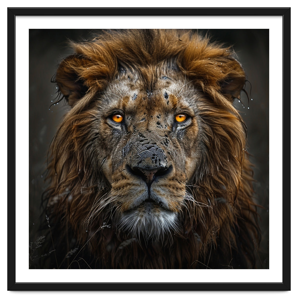 Majestic Lion With Glowing Eyes Close Up Portrait