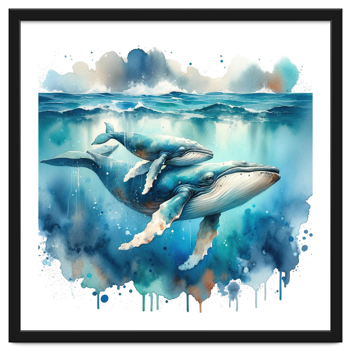 Mother And Calf Whales Watercolor