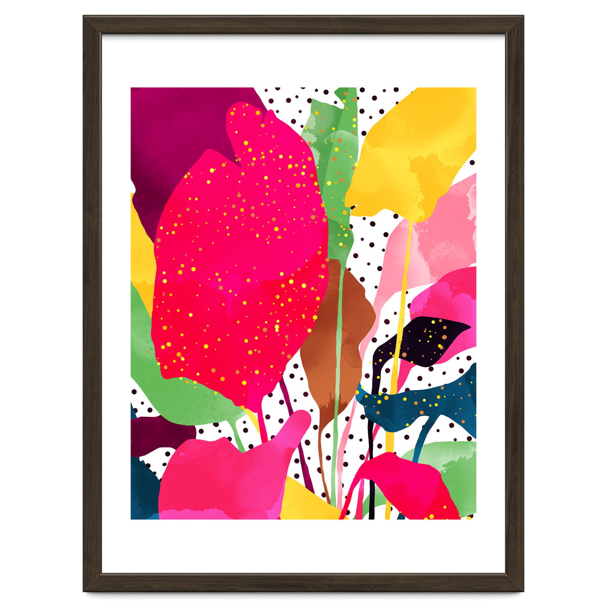 Modern Botanical, Nature Plants Tropical Jungle Garden, Eclectic Pop Of Color Glitter Gold Bohemian Graphic