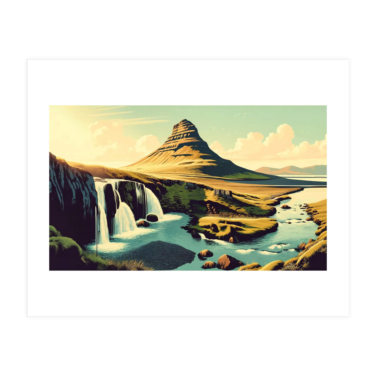 Vintage Iceland, Kirkjufell Mountain Poster (Print Only)