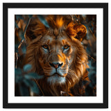 Close Up Majestic Lion Face Amidst Foliage thumbnail