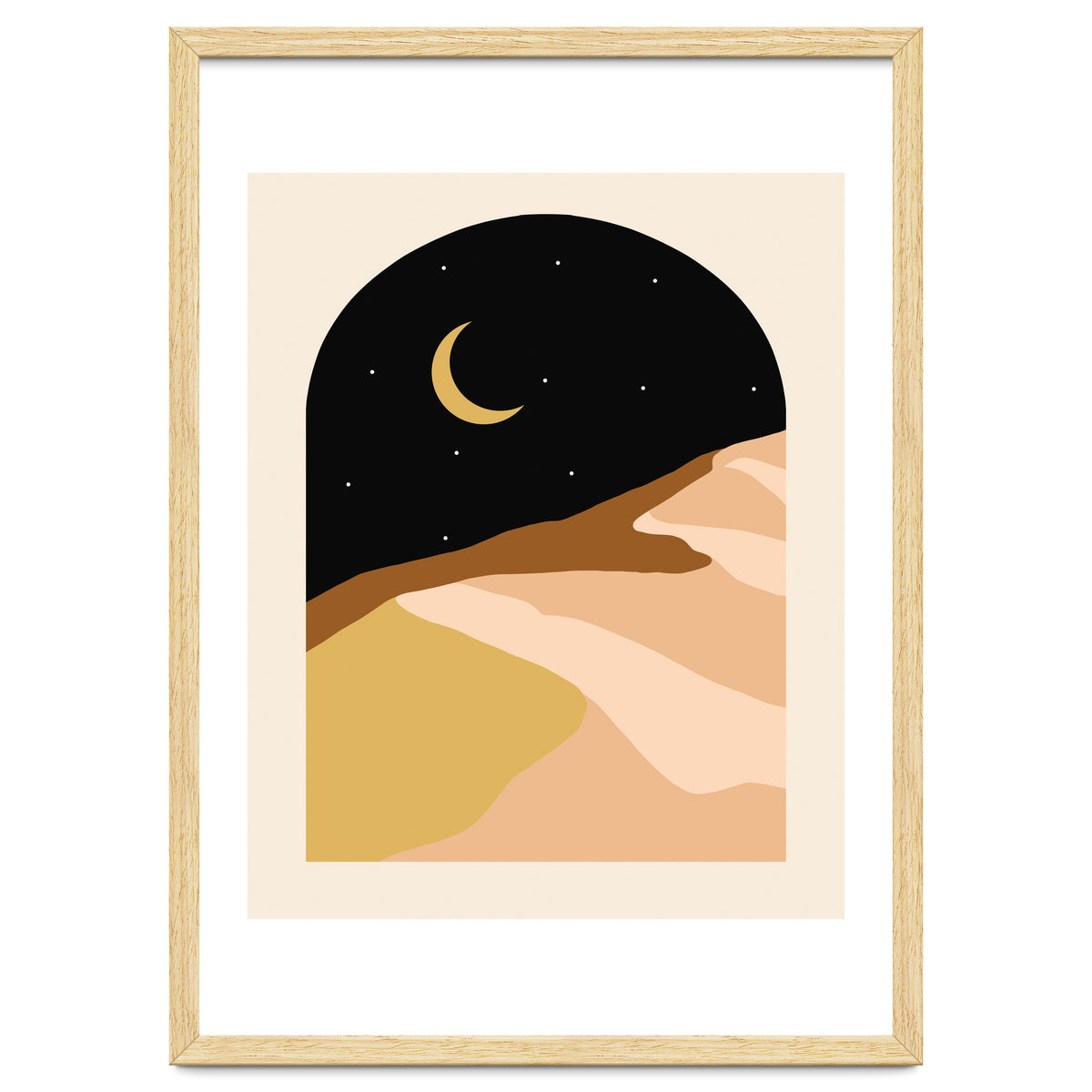 Desert Nights, Modern Bohemian Travel Sand Dunes, Eclectic Moon Stars Vintage Arc, Pastel Building Nature Landscape