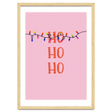 HO HO HO Christmas Lights Art, Pink Holiday Illustration, Modern Festive Quote thumbnail