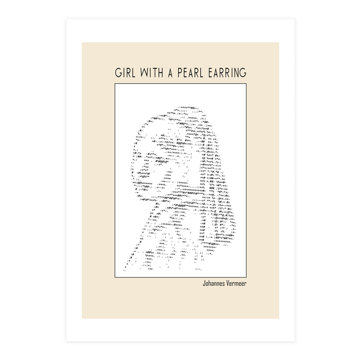 Girl With A Pearl Earring Johannes Vermeer Ascii Art (Print Only)