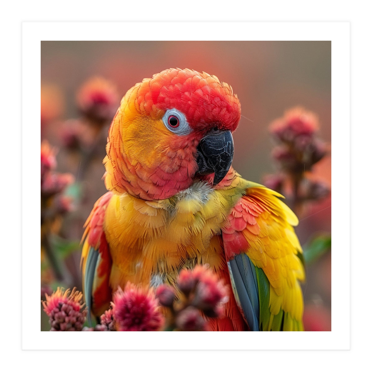 Close Up Of A Sun Conure Parrot With Bright Feathers (Print Only)