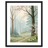 Enchanted Spring Woodland Path with Blooming Cherry Blossoms and Misty Pastel Forest Atmosphere thumbnail