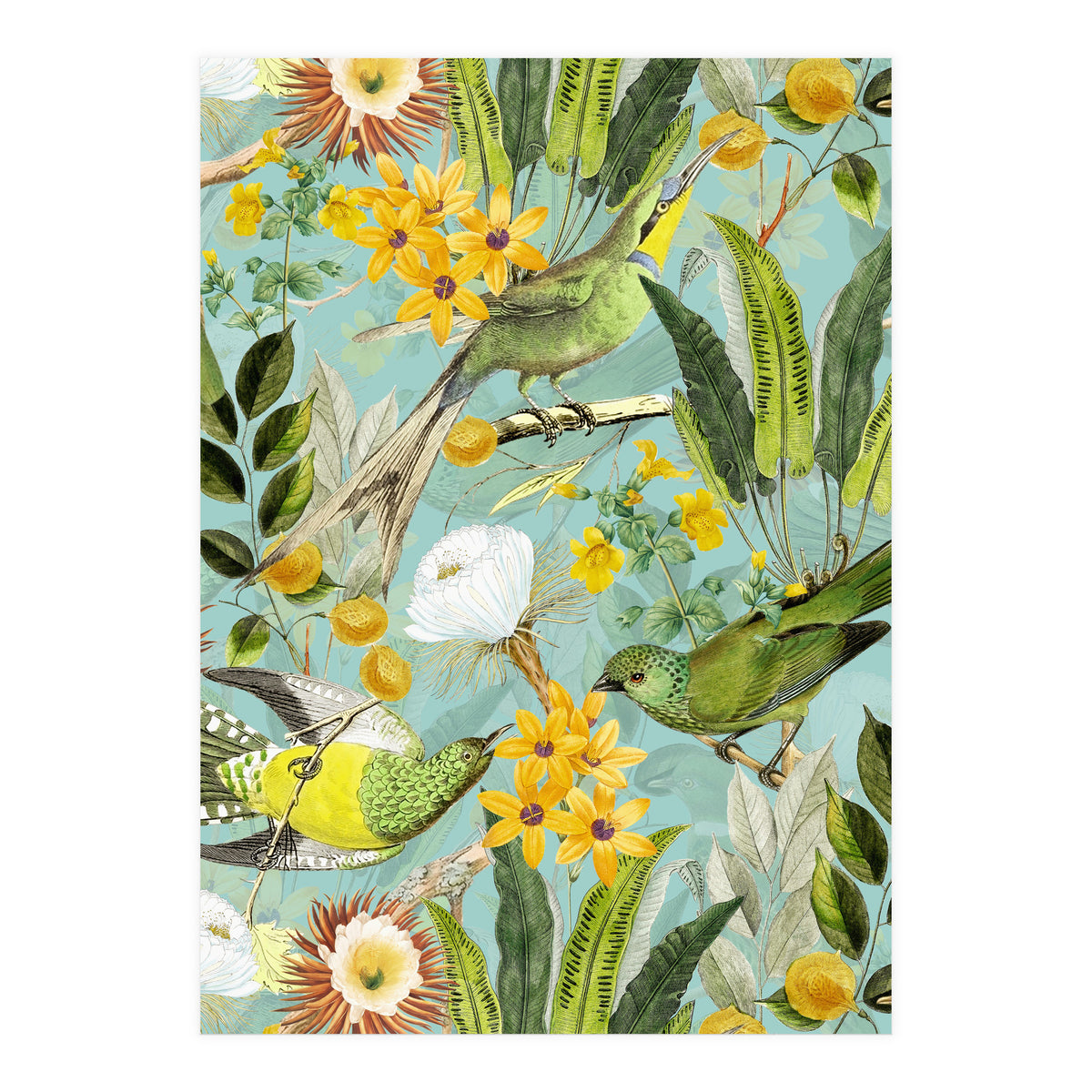 Exotic Birds in Flower Jungle (Print Only)