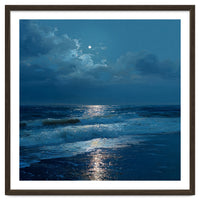 Moonlit Shoreline with Crashing Surf