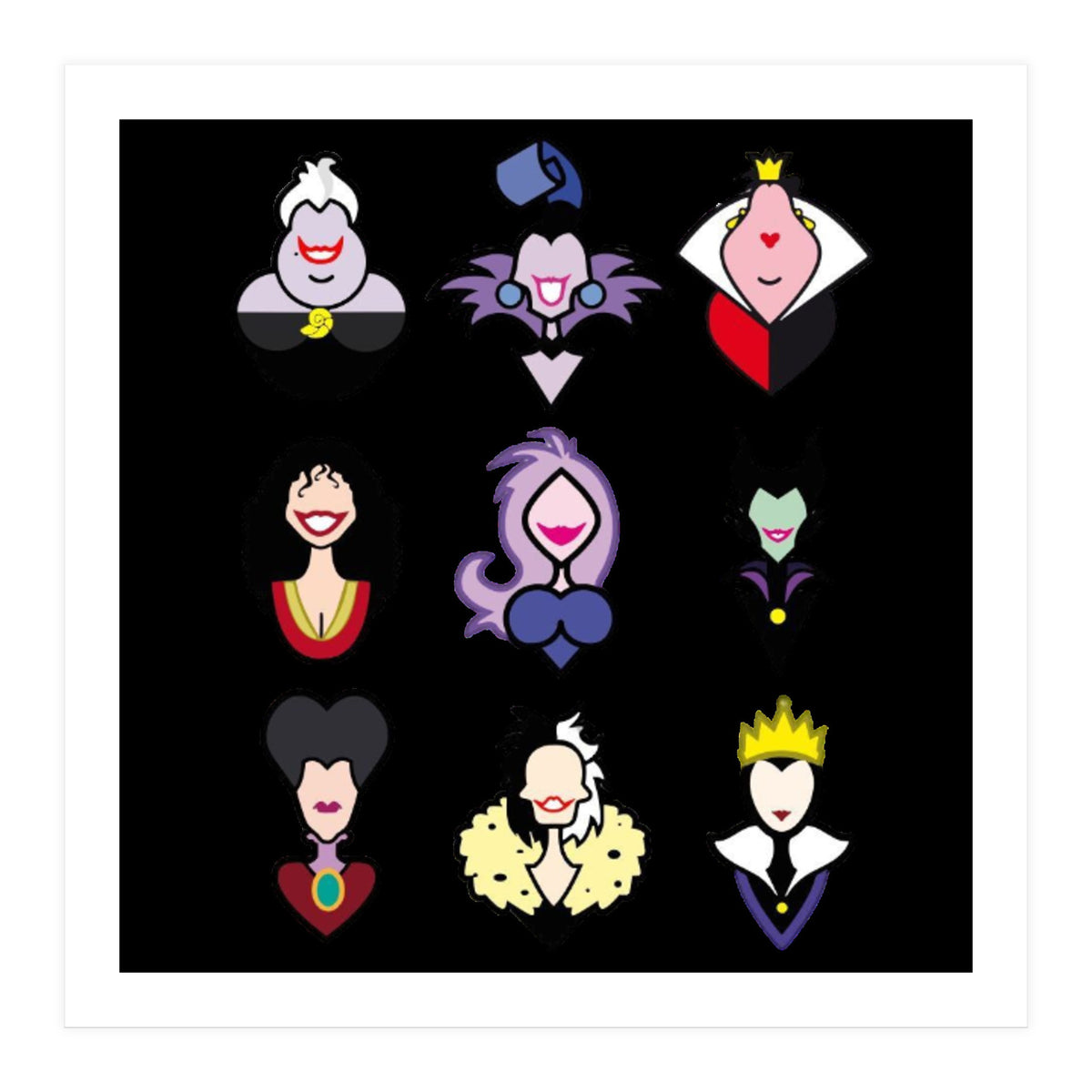 Disney Villains Cartoon Minimalist Faces (Print Only)