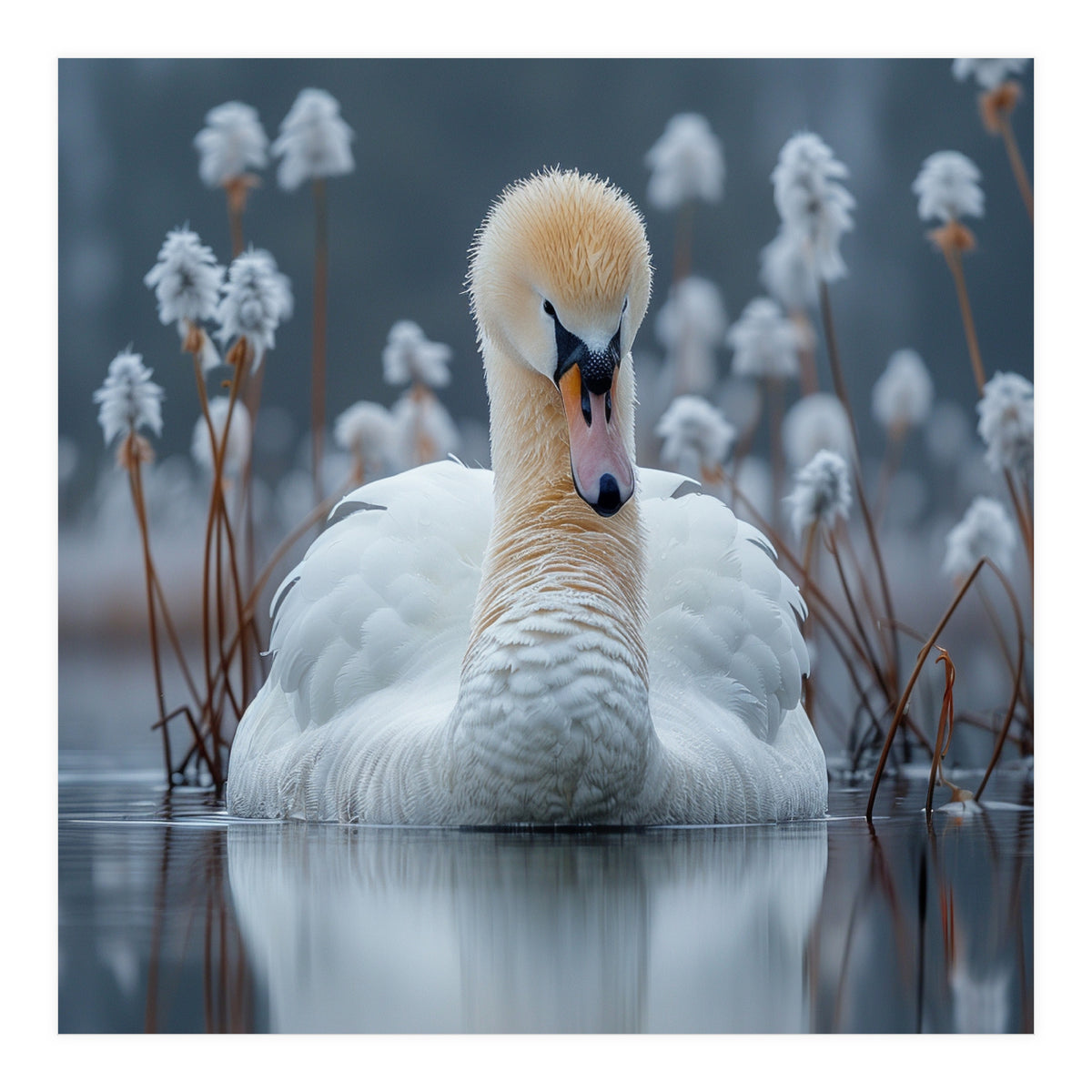 Swan Floating Serene On Calm Water (Print Only)