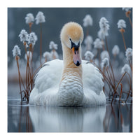 Swan Floating Serene On Calm Water (Print Only)