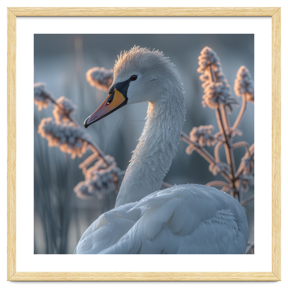 Swan Portrait Dew Drops Morning Light