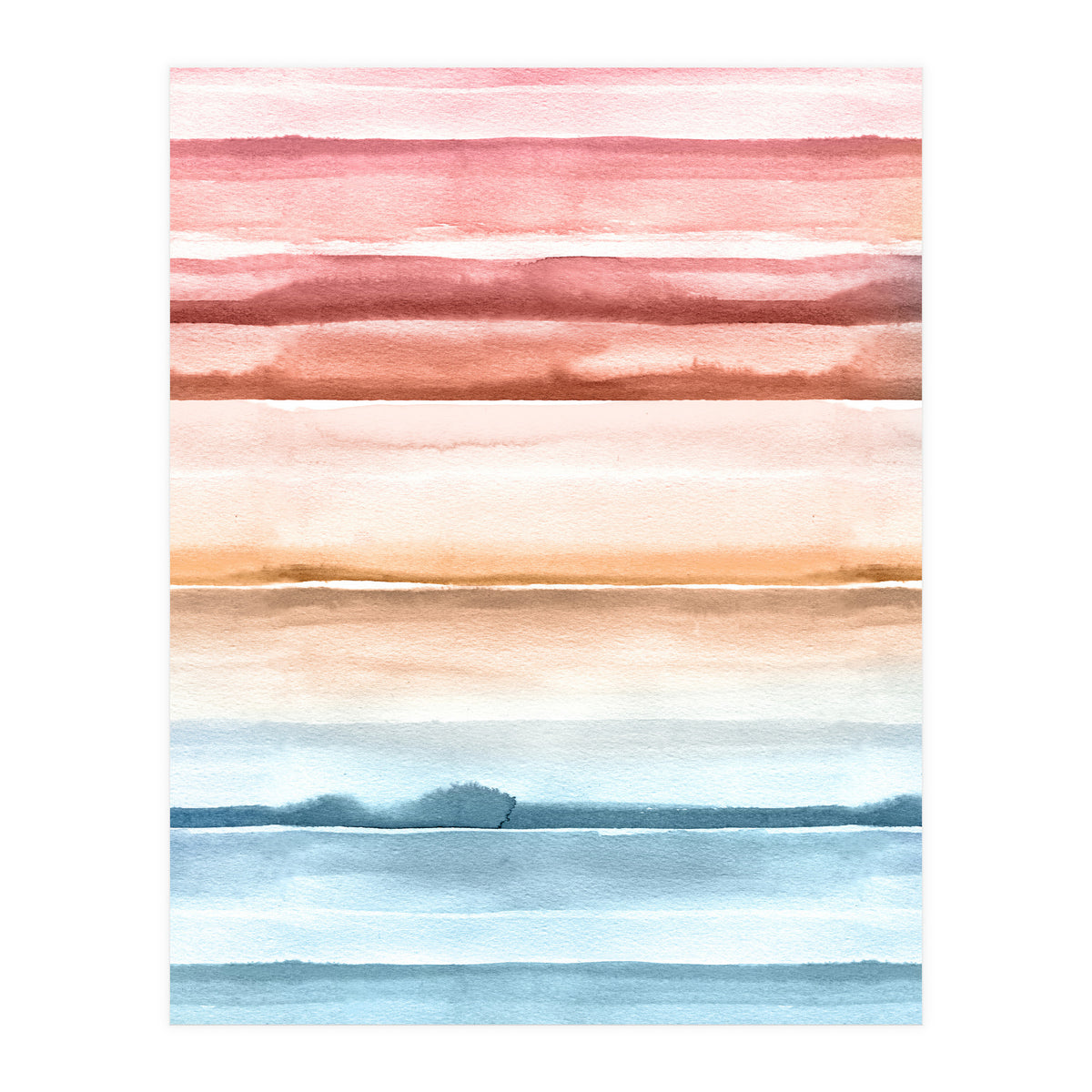 Watercolour Abstract Stripes Red Blue (Print Only)