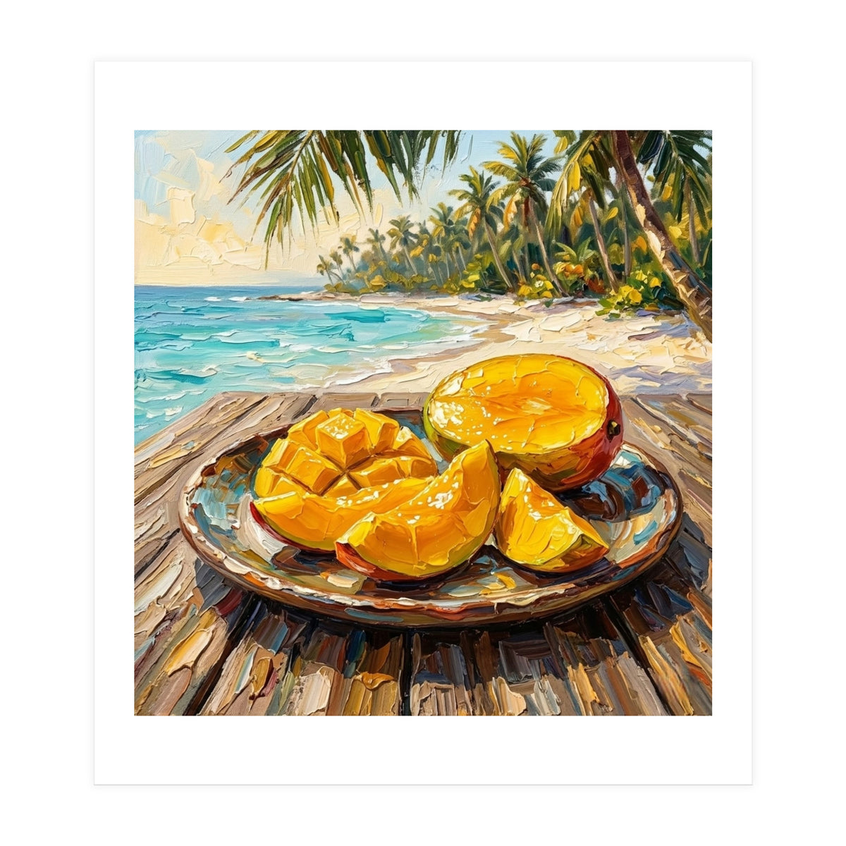 Tropical Mango Beach Oil Painting  (Print Only)