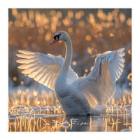 Swan Spreading Wings In Water Sunlight (Print Only)