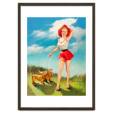 Pinup Girl In Little Red Dress And Two Dogs thumbnail