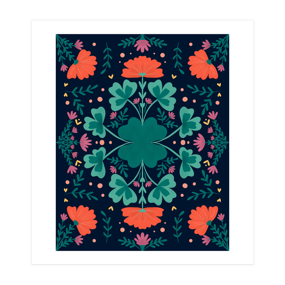 Clovers And Flowers Teal and Orange (Print Only)