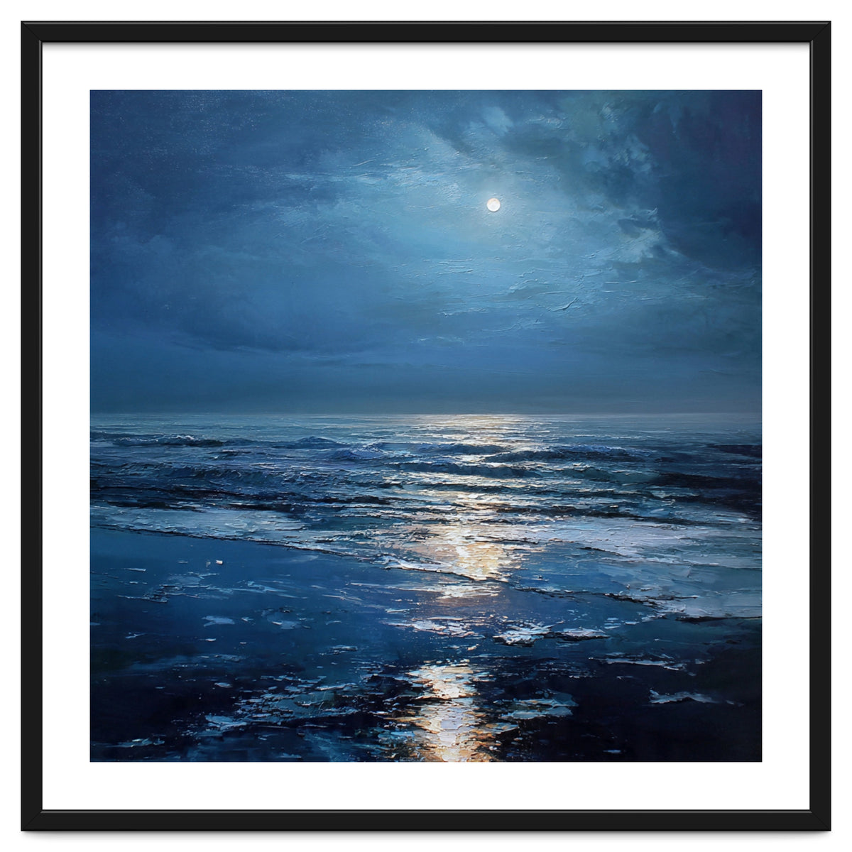 Midnight Blue Moonlit Seascape