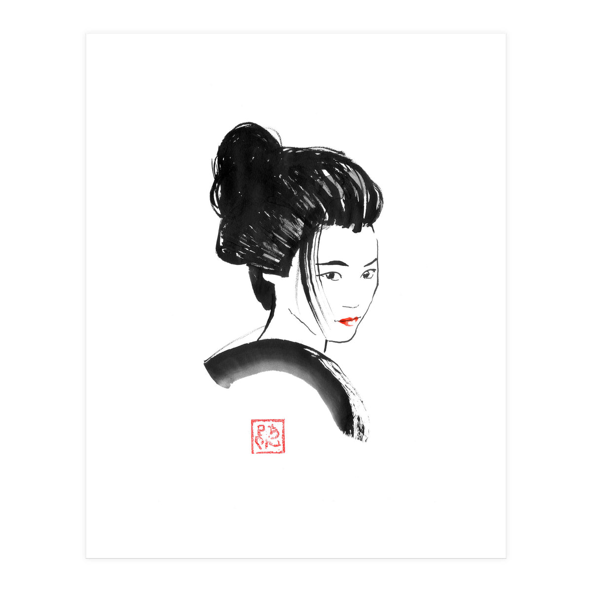 Geisha Face Red Lips (Print Only)