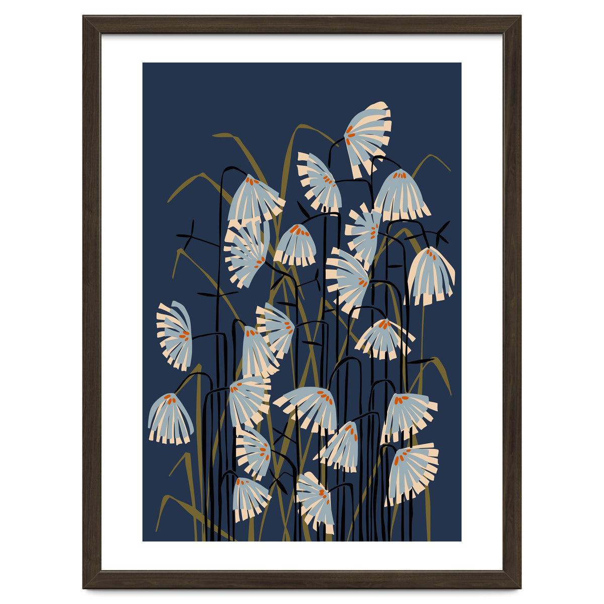 Linocut flower meadow blue