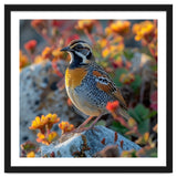 Bird Perched On A Rock With Flowers thumbnail