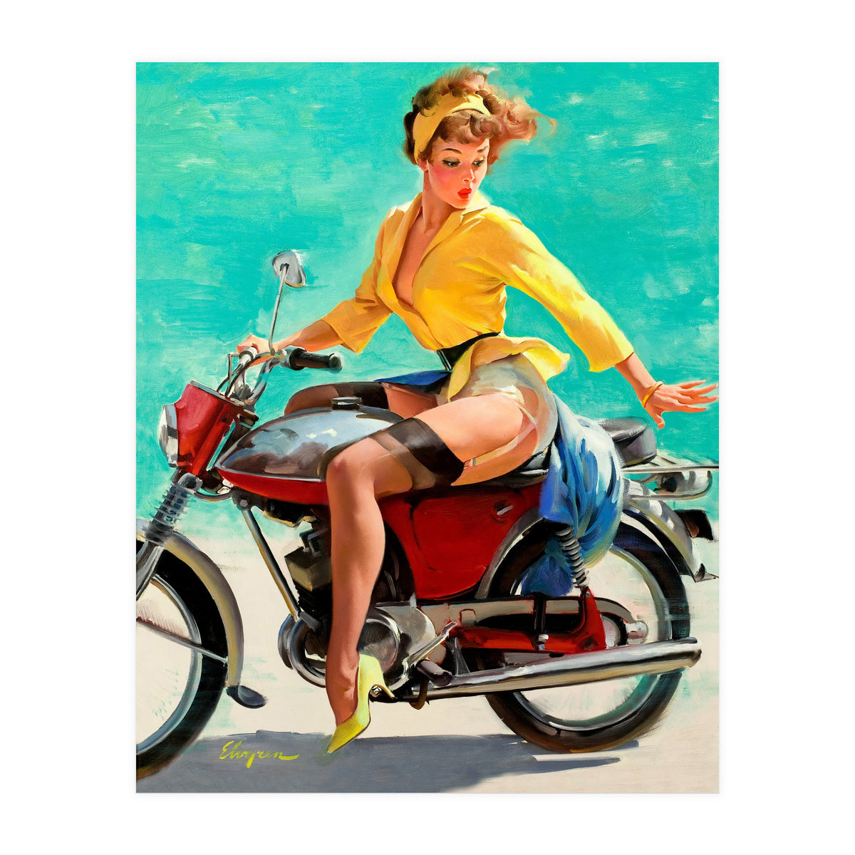 Pinup Sexy Motorcycle Girl (Print Only)