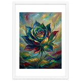 Enchanted Teal and Gold Rose Impasto Oil Painting thumbnail