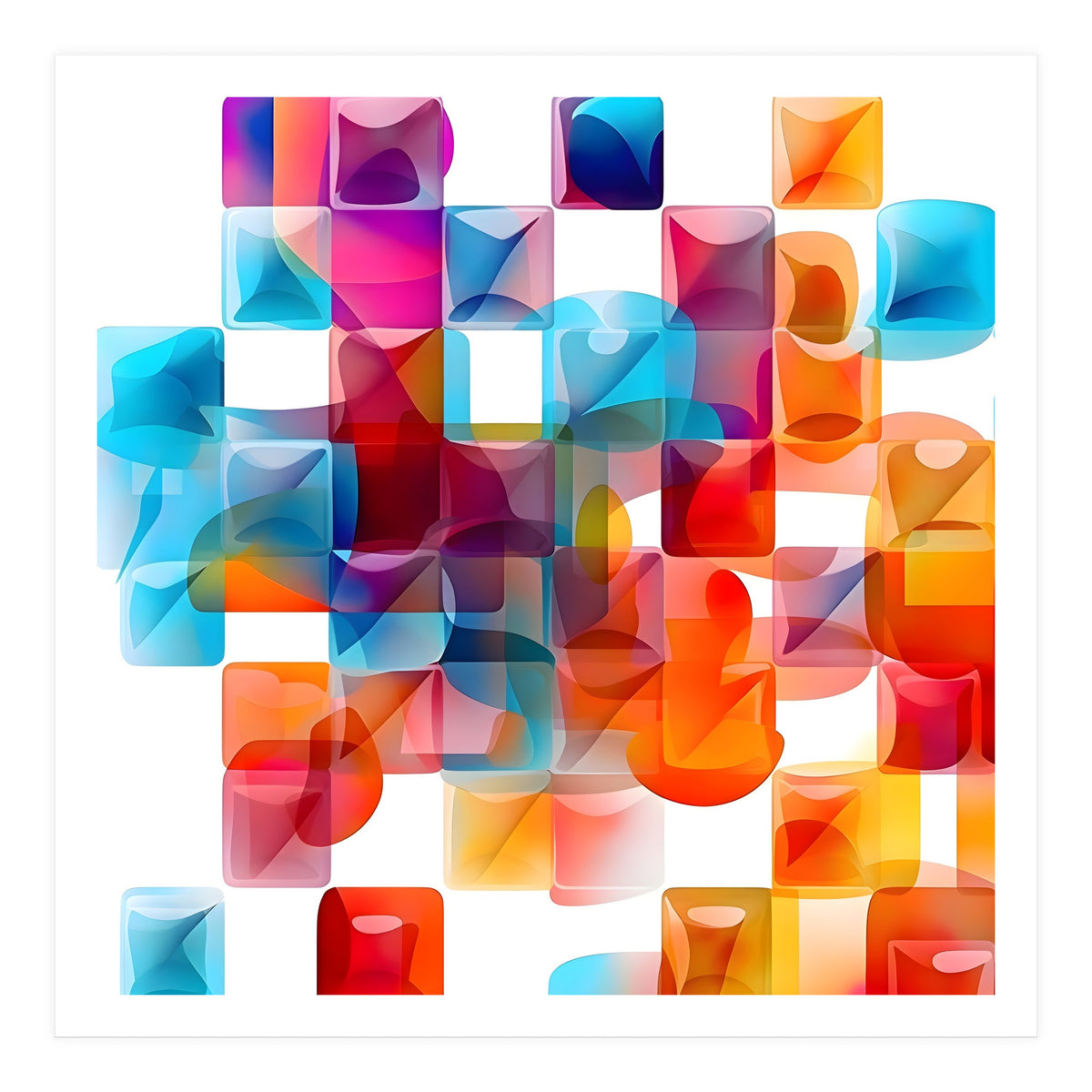 JELL, Multi-colored squares against a white backdrop. (Print Only)