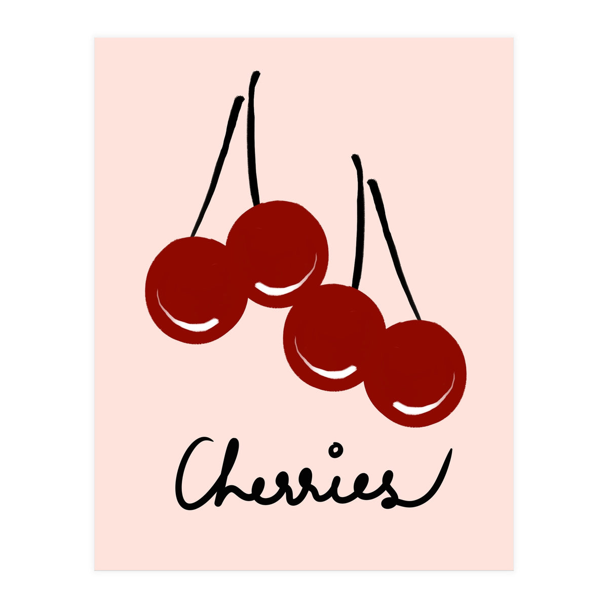 Cherries modern simple minimalistic red cute Fruit wall art (Print Only)