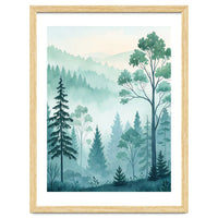 Ethereal Misty Pine Forest Watercolor Art