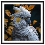 Yellow Crested Cockatoo Portrait Autumn Leaves Dark thumbnail