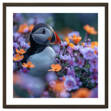 Puffin Bird Among Vibrant Purple And Orange Flowers thumbnail