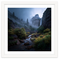 Majestic Misty Mountain Valley with Cascading Waterfall