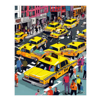 New York Minute, Yellow Taxi Cab Manhattan Downtown Busy Street, Traffic People Buildings Times Square Eclectic Road Architecture (Print Only)