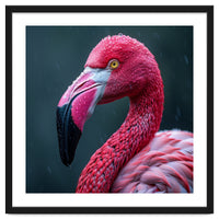Close Up Pink Flamingo In Rain Drops