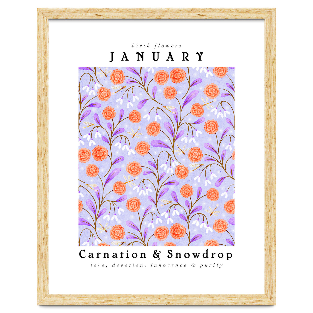 Carnations And Snowdrop January Birth Flower Floral Print