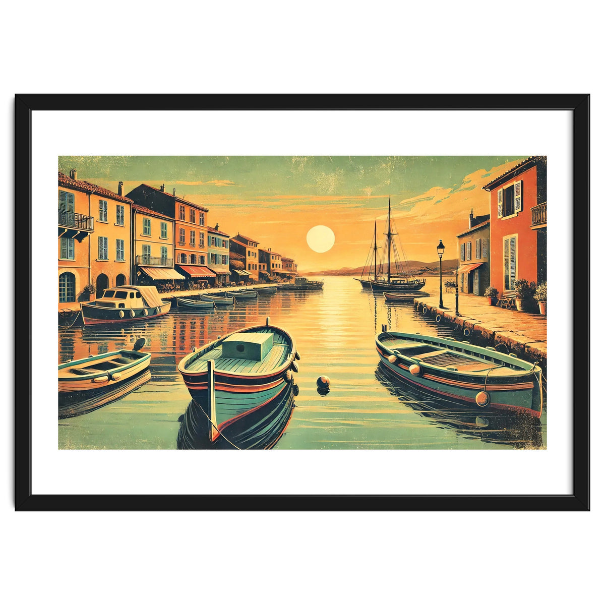 Vintage Harbor Sunset Poster