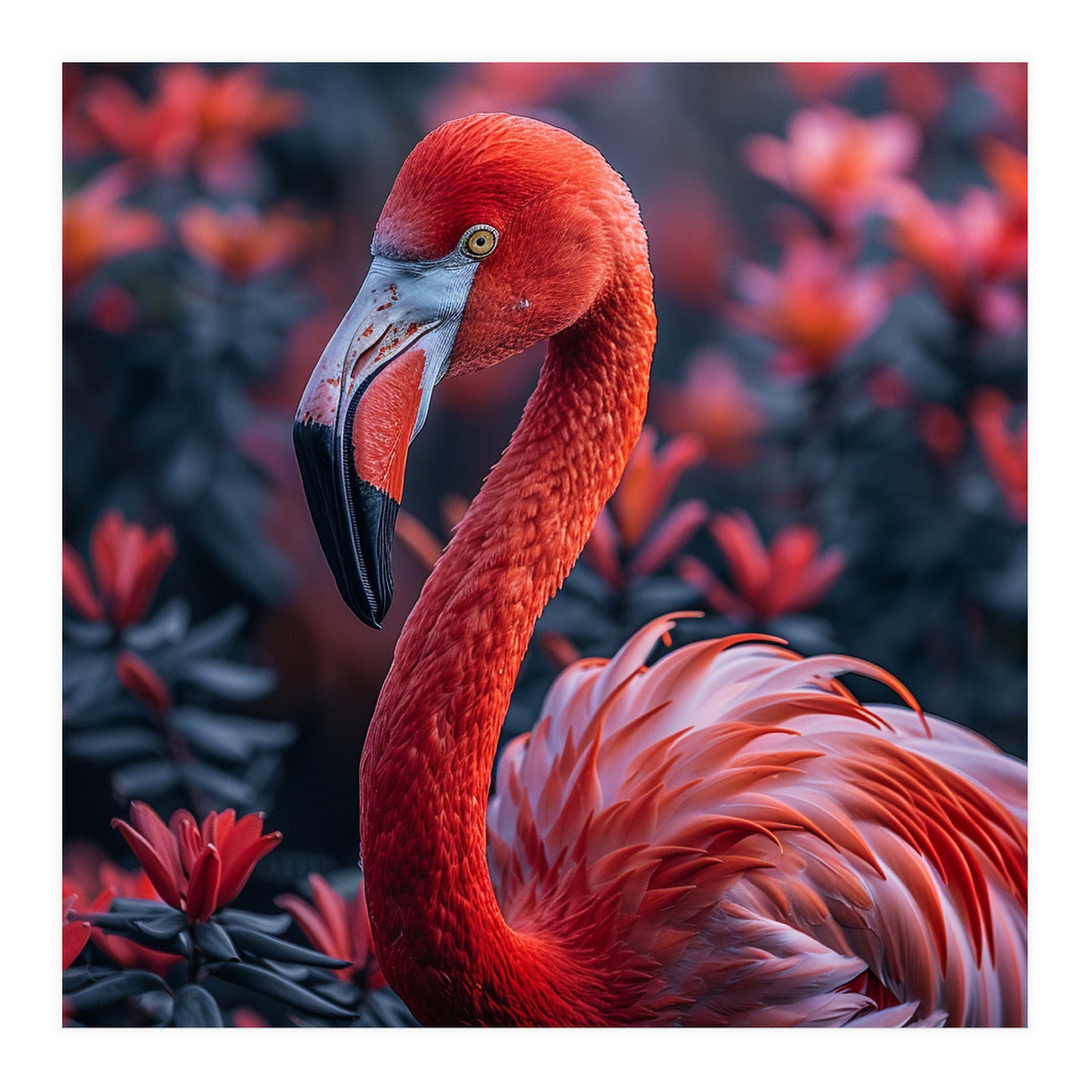 Vibrant Flamingo Portrait With Tropical Foliage (Print Only)