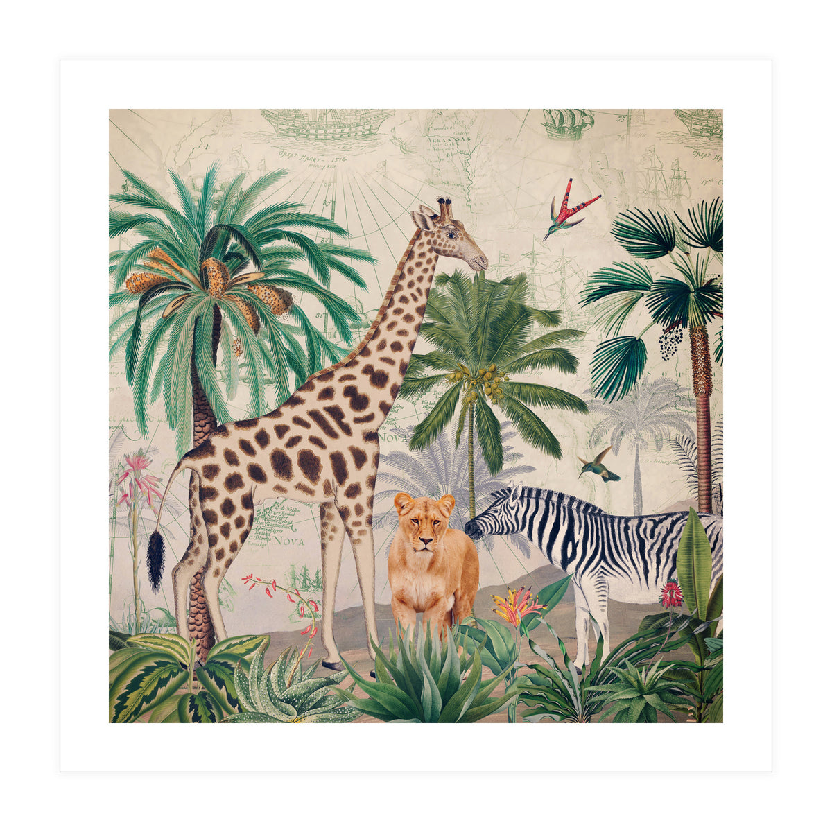 Vintage Fantasy African Animals Safari (Print Only)