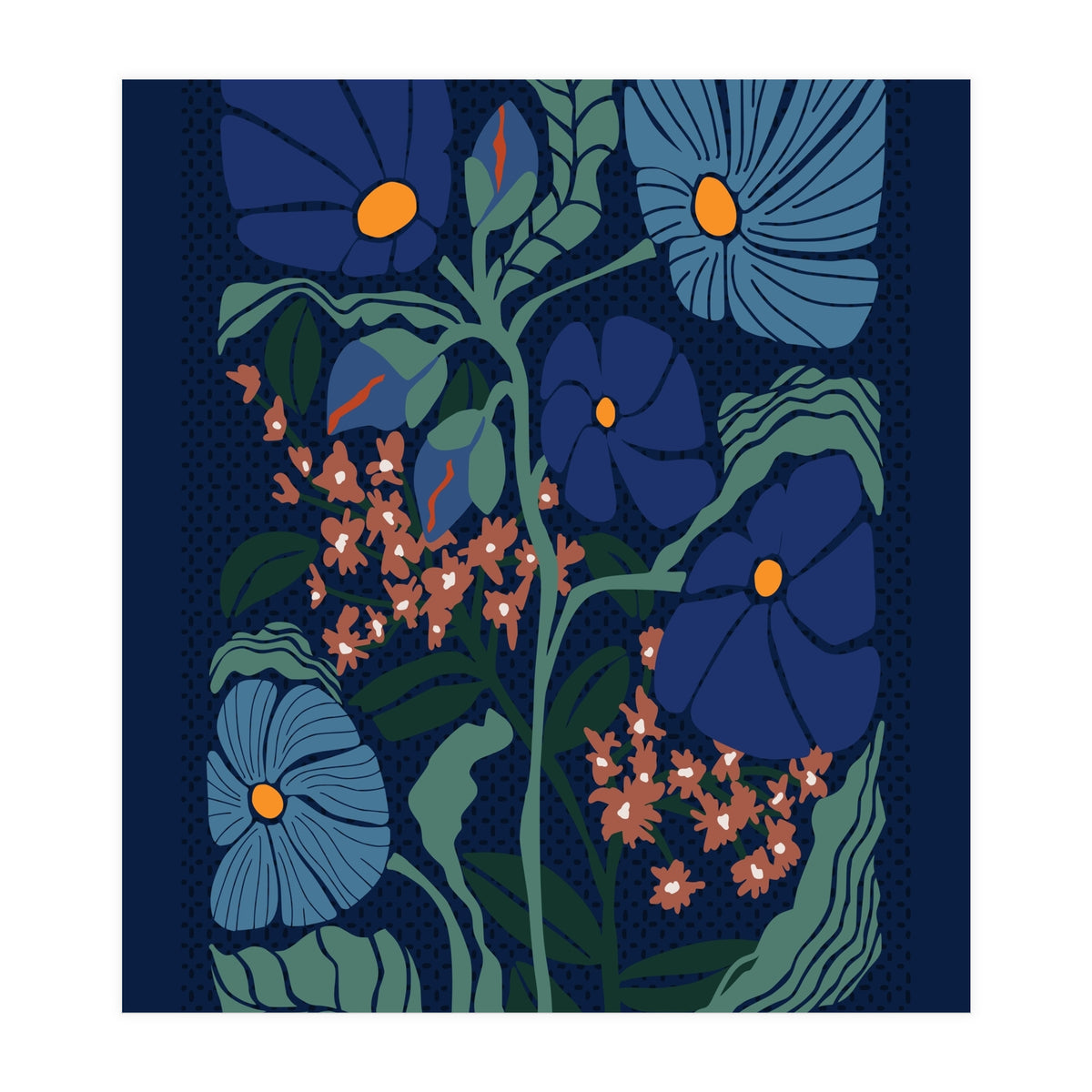 Klimt Flower Dark Blue (Print Only)