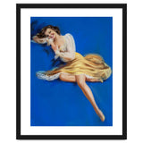 Pinup Girl Posing In Studio Over The Blue Background thumbnail