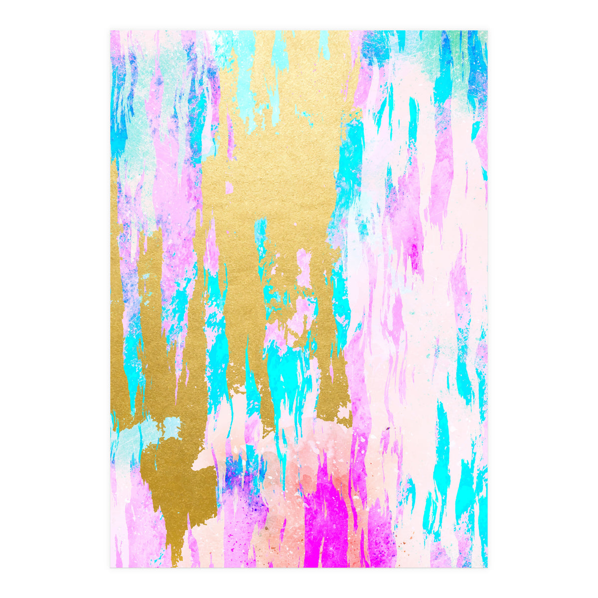 Meraki, Abstract Gold Painting, Colorful Graphic Design, Golden Pink Blue Eclectic Luxe Illustration (Print Only)