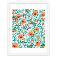 Tangerine Dreams, Orange & Mint Botanical Jungle Watercolor Painting, Colorful Plants Floral Summer