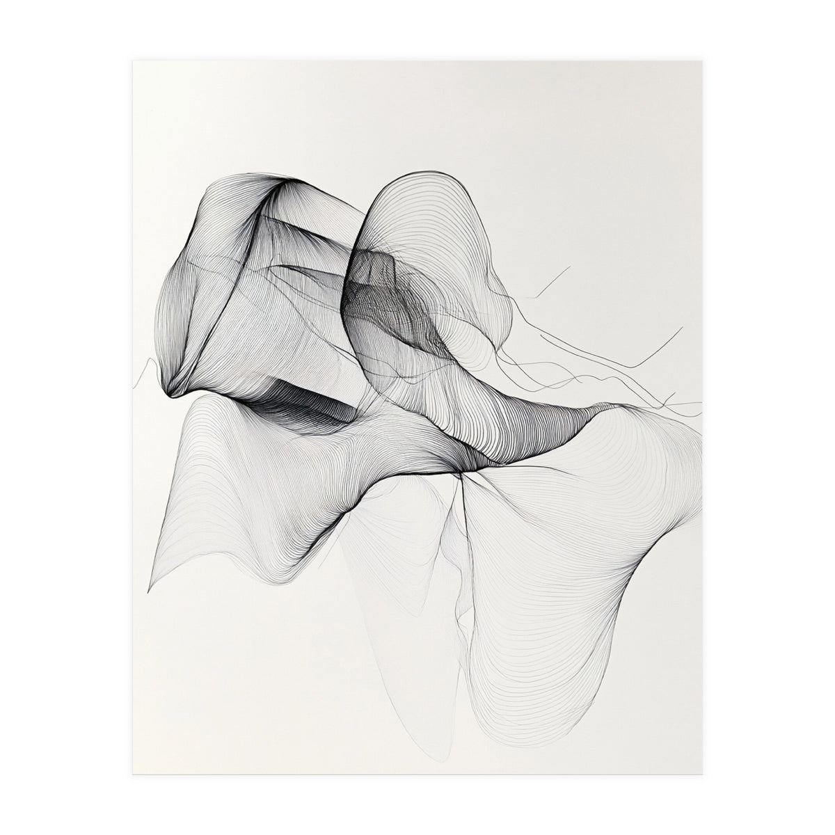 Abstract Black And White Flowing Lines Art (Print Only)