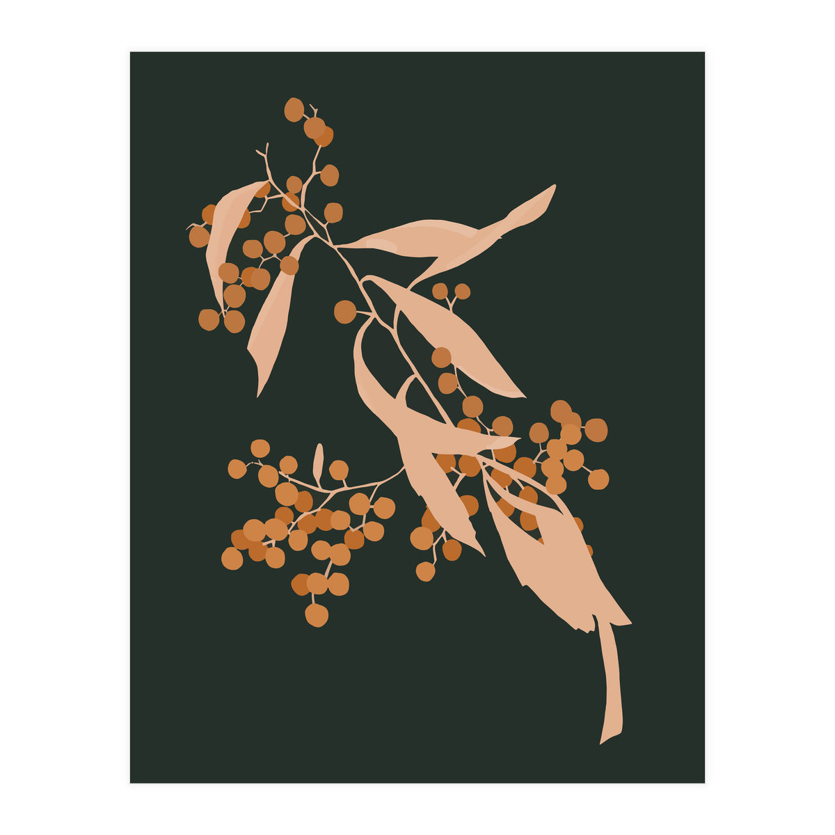 The Blooming Touch, Botanical Vintage Illustration, Dark Blush Bohemian Painting, Plants Nature Eclectic Classy Scandinavian (Print Only)