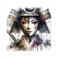Ink Veil Asian Warrior Woman Portrait (Print Only)