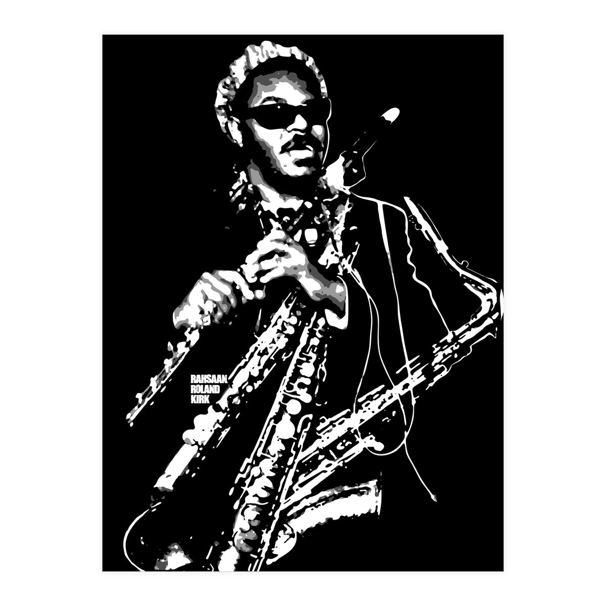Rahsaan Roland Kirk American Jazz Multi-Instrumentalist in Grayscale (Print Only)