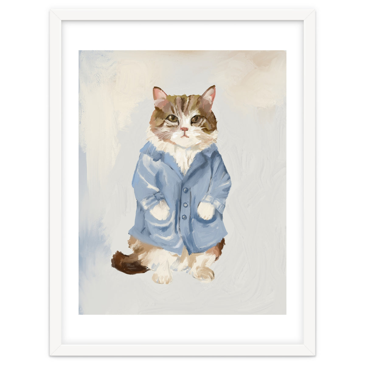 Sir James fluffy Tom cat in his blue pajamas oils
