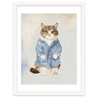 Sir James fluffy Tom cat in his blue pajamas oils
