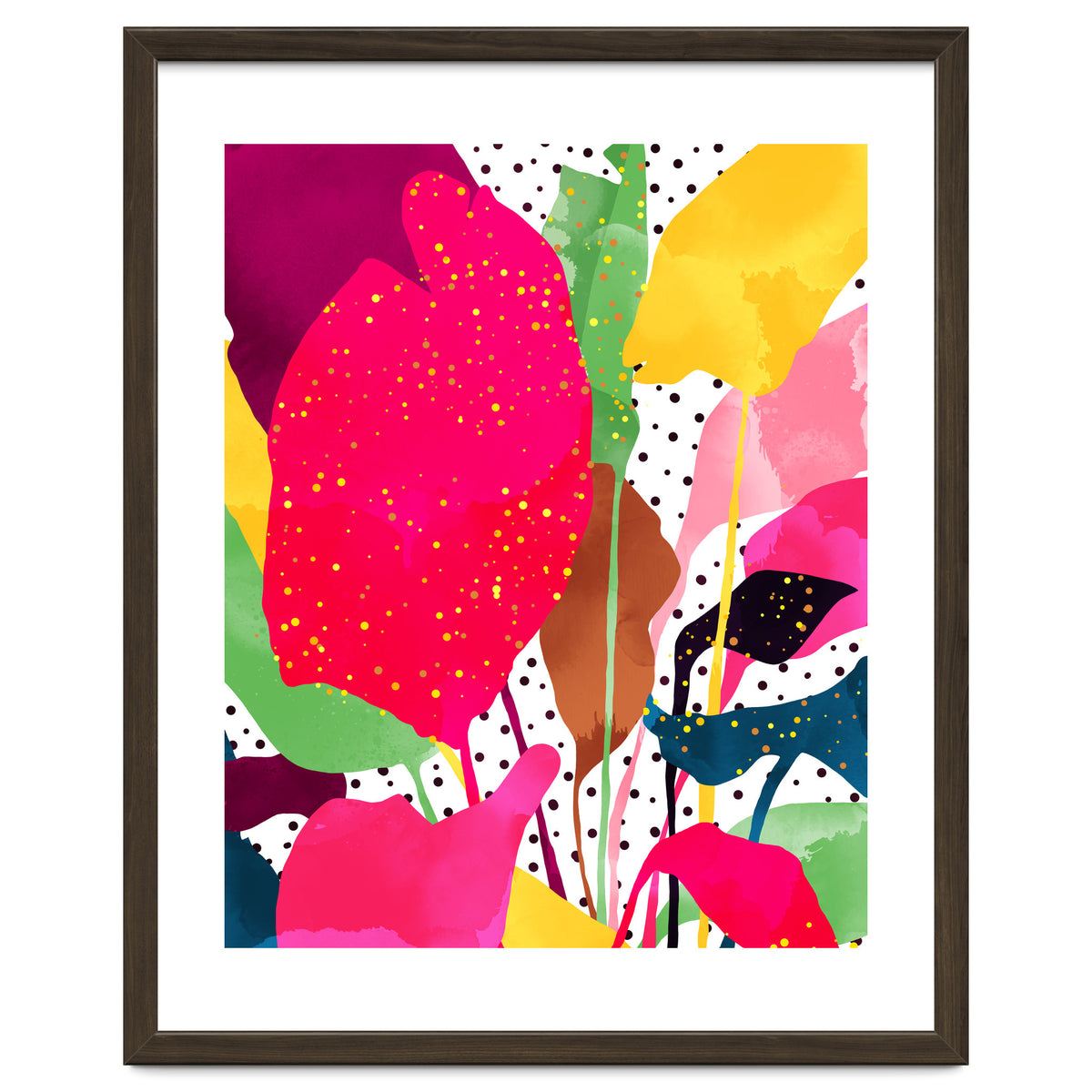 Modern Botanical, Nature Plants Tropical Jungle Garden, Eclectic Pop Of Color Glitter Gold Bohemian Graphic